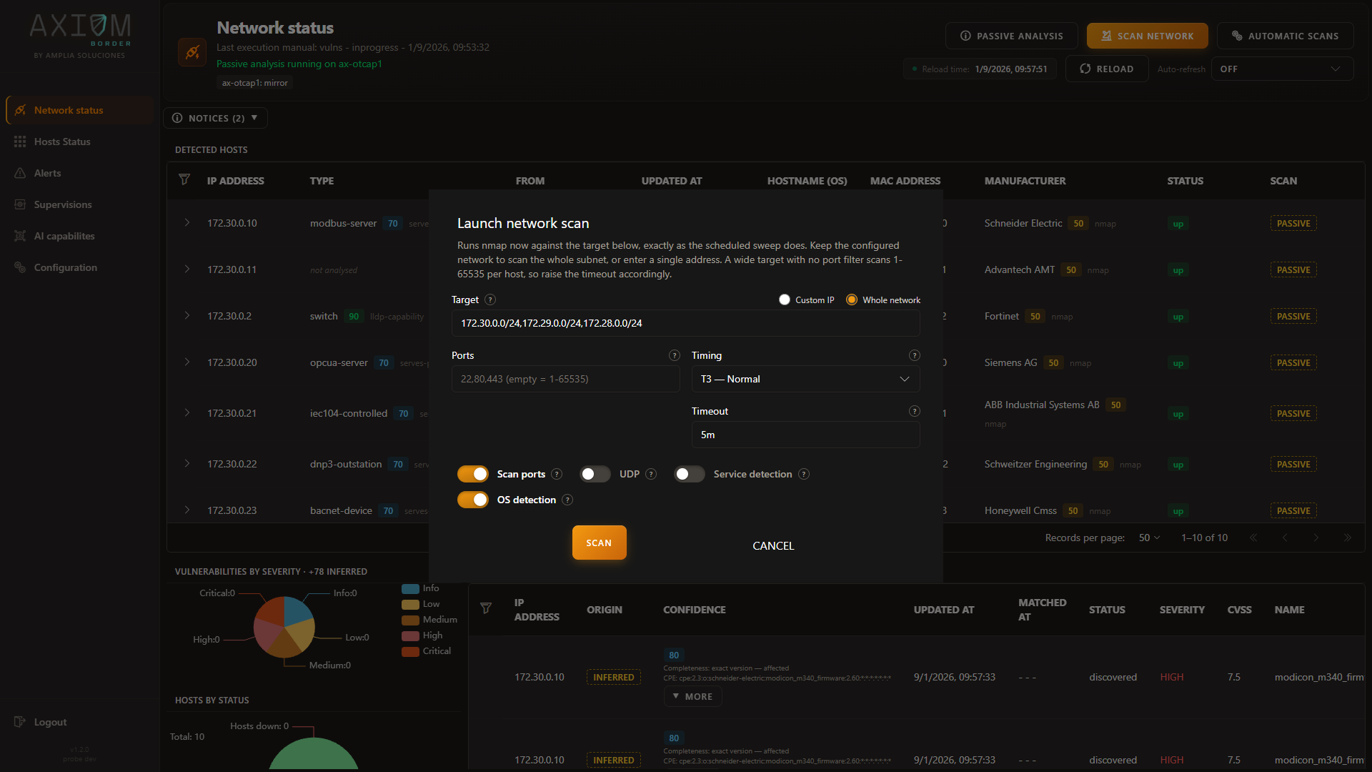 The Launch network scan dialog