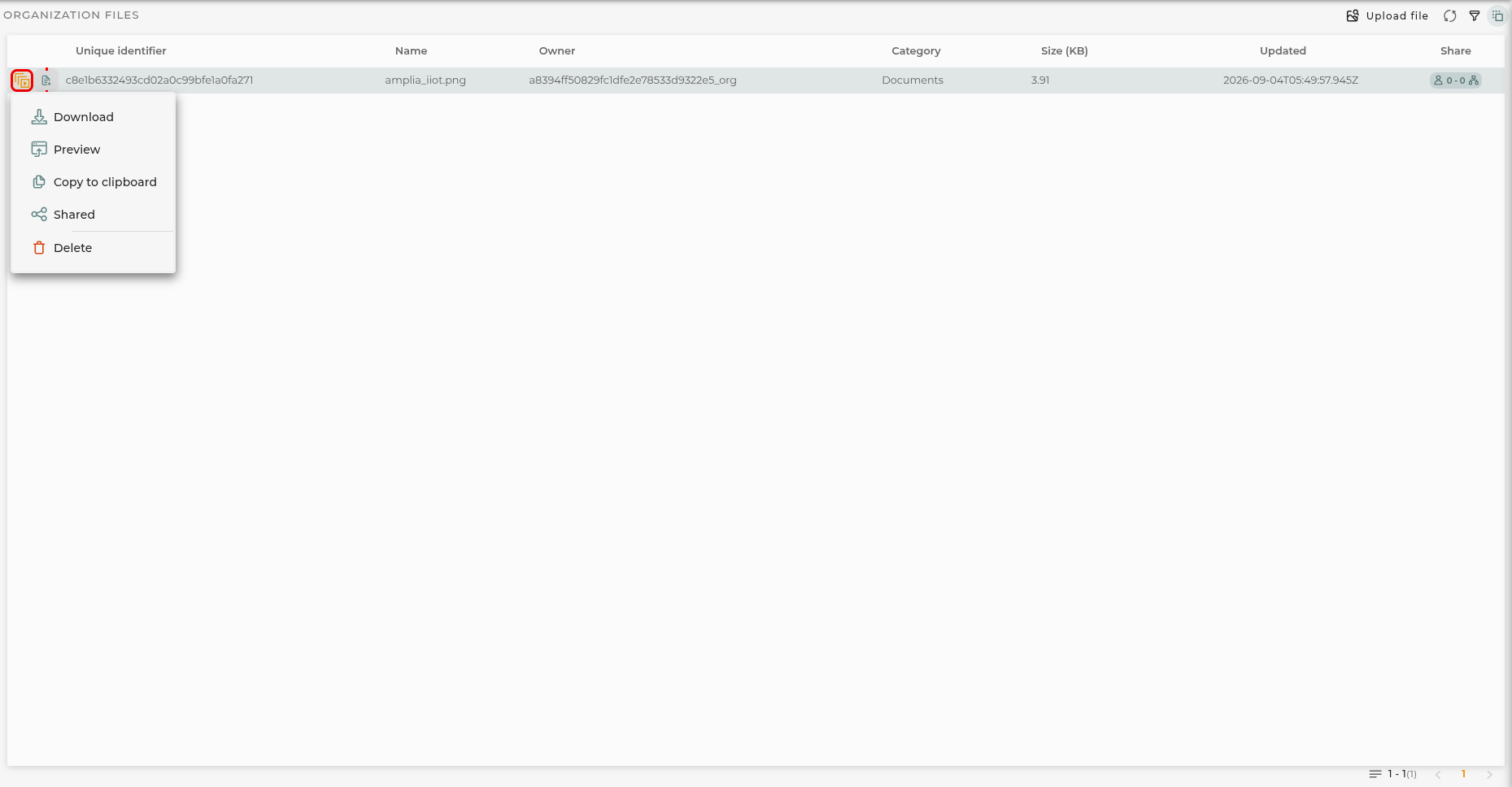 Organization Files Actions