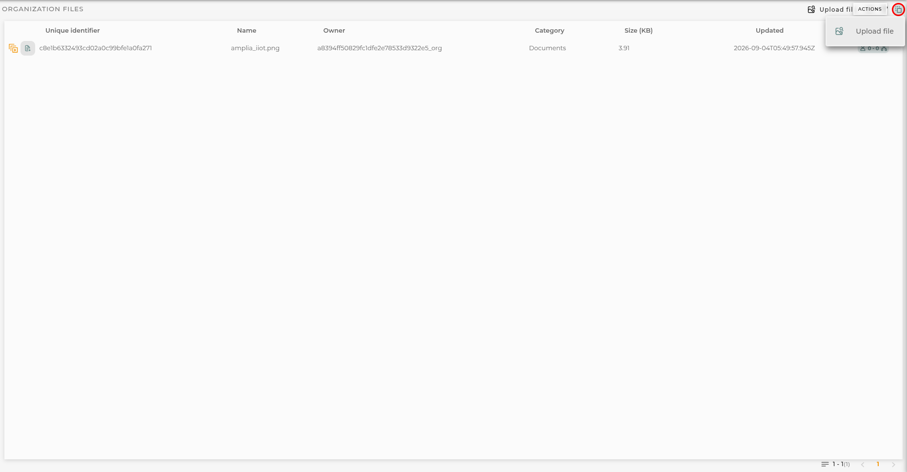 Upload file menu action