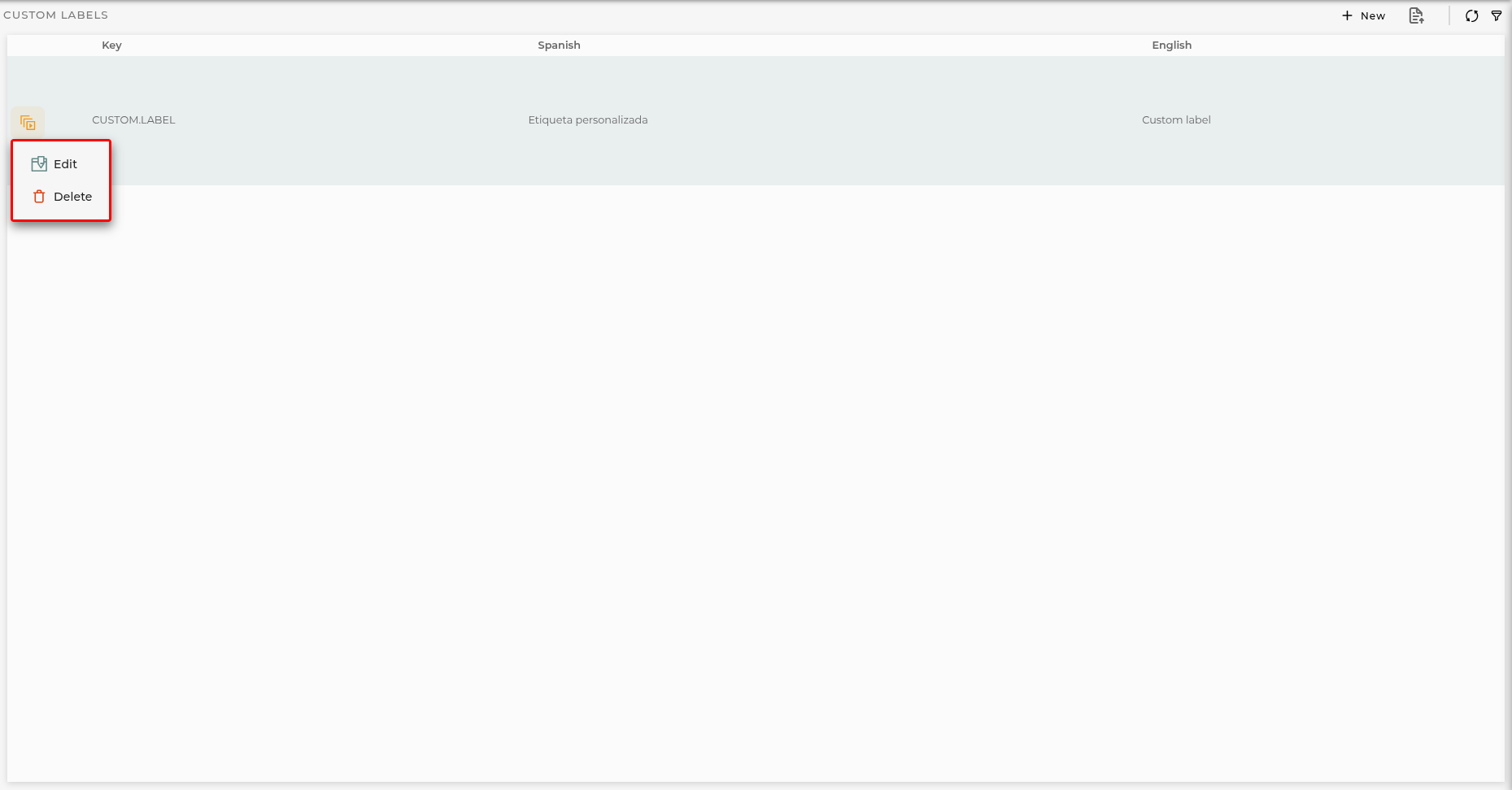 Organization Labels actions