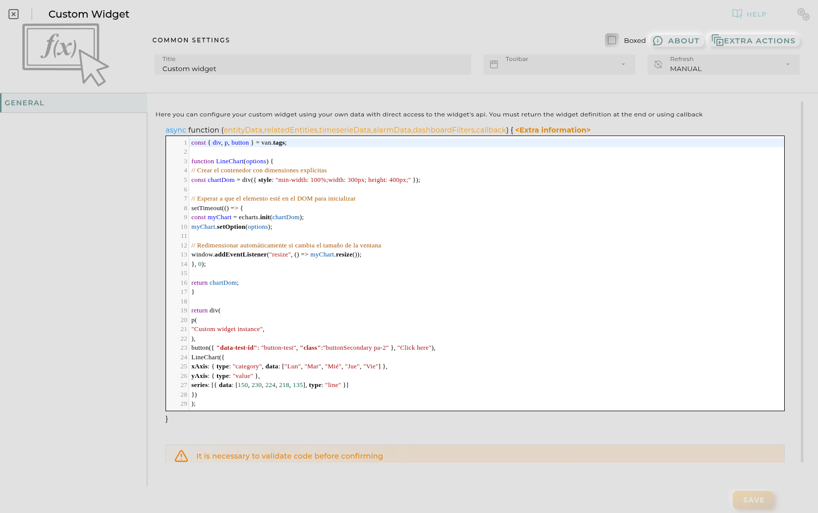 Custom widget configuration