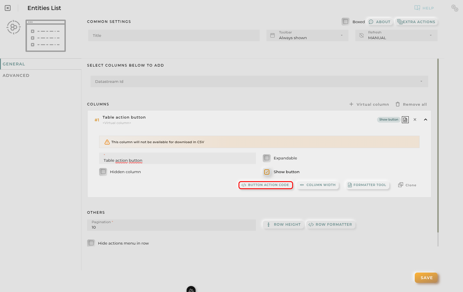 Button Column config