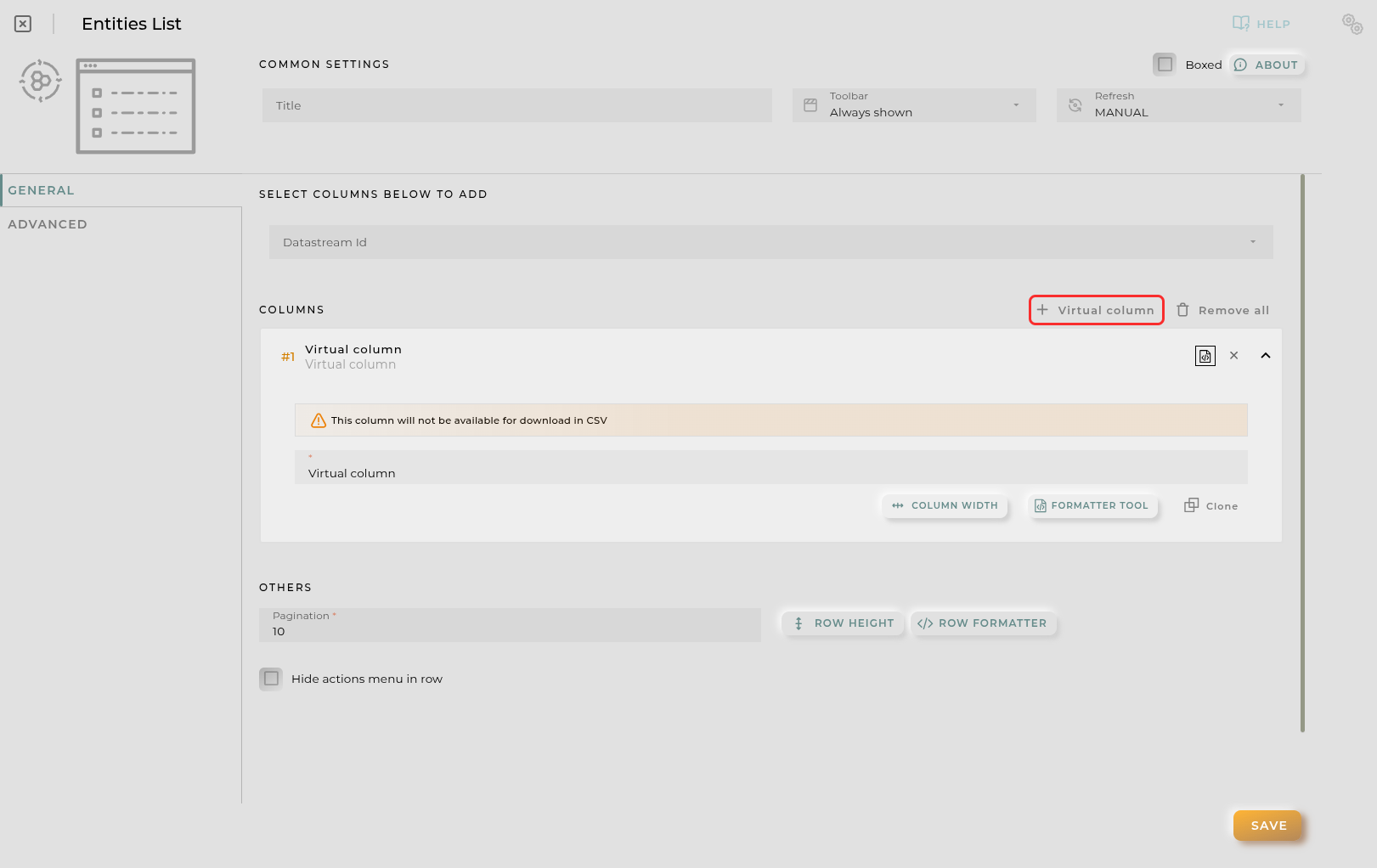 Virtual Column config
