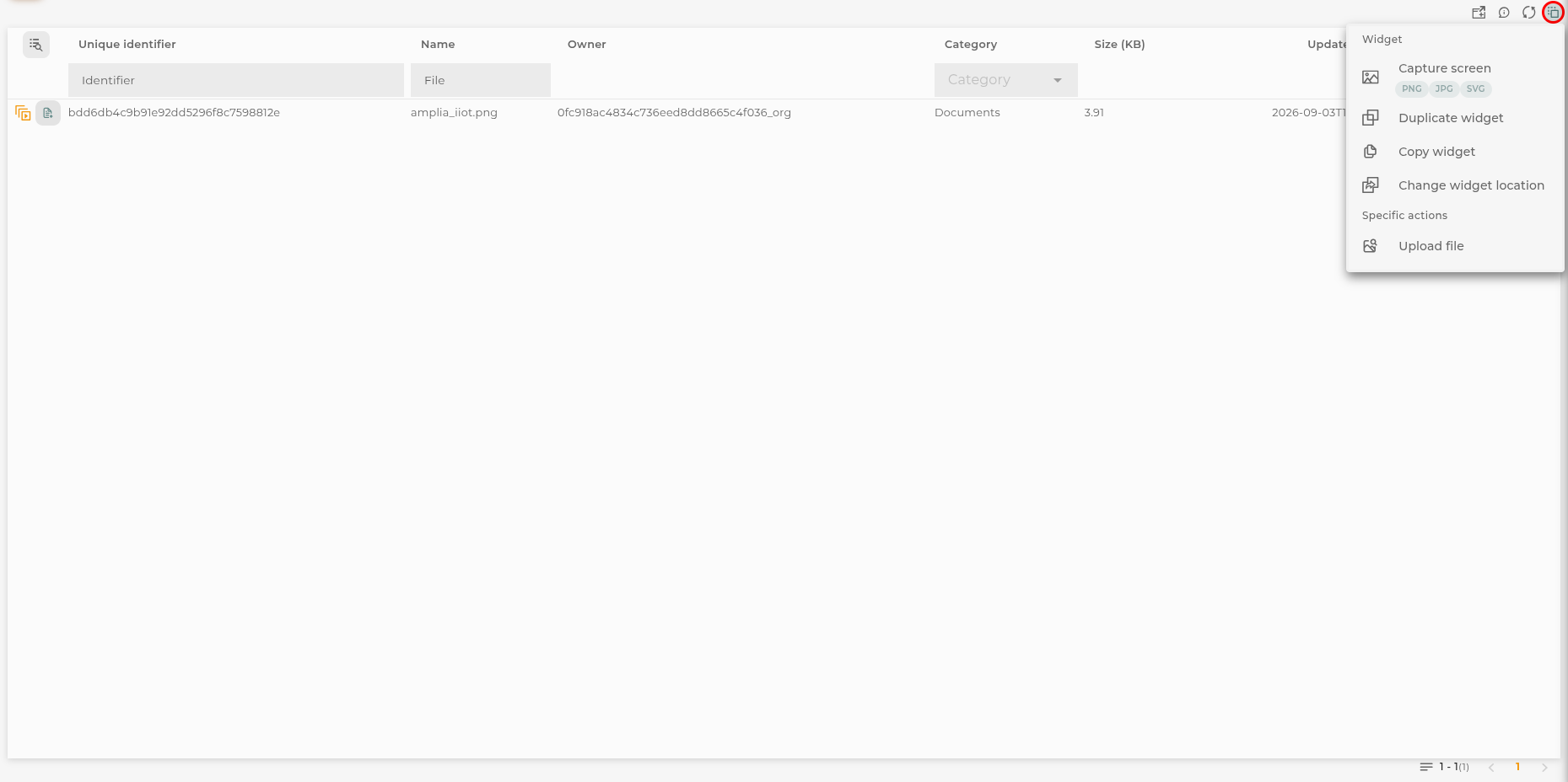 Upload file menu action