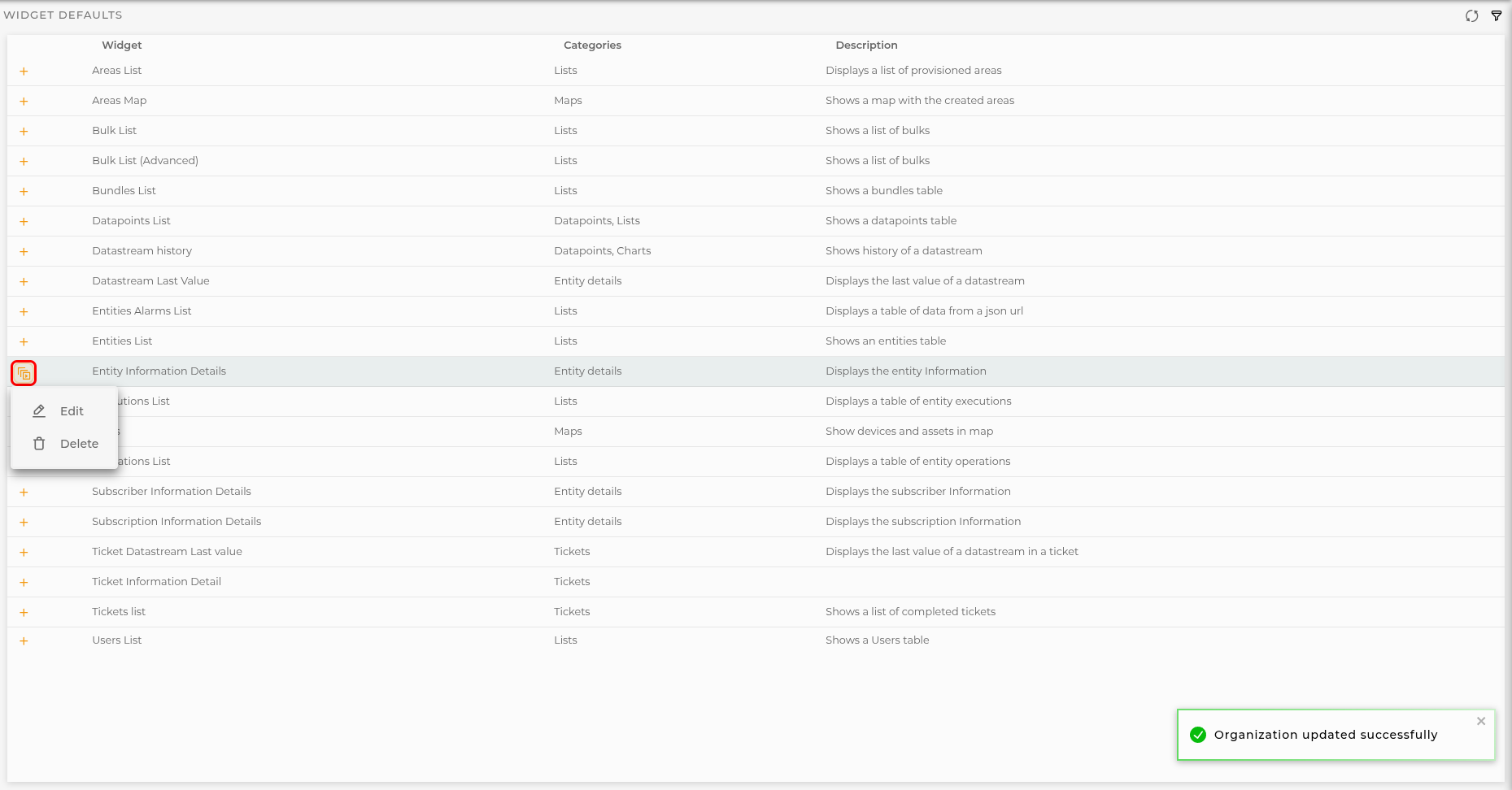 Widgets default actions