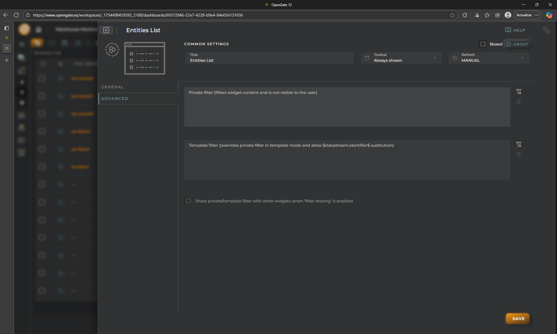 OpenGate Dashboard creation