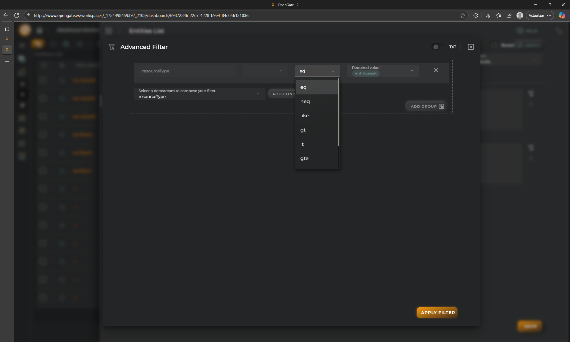 OpenGate Dashboard creation