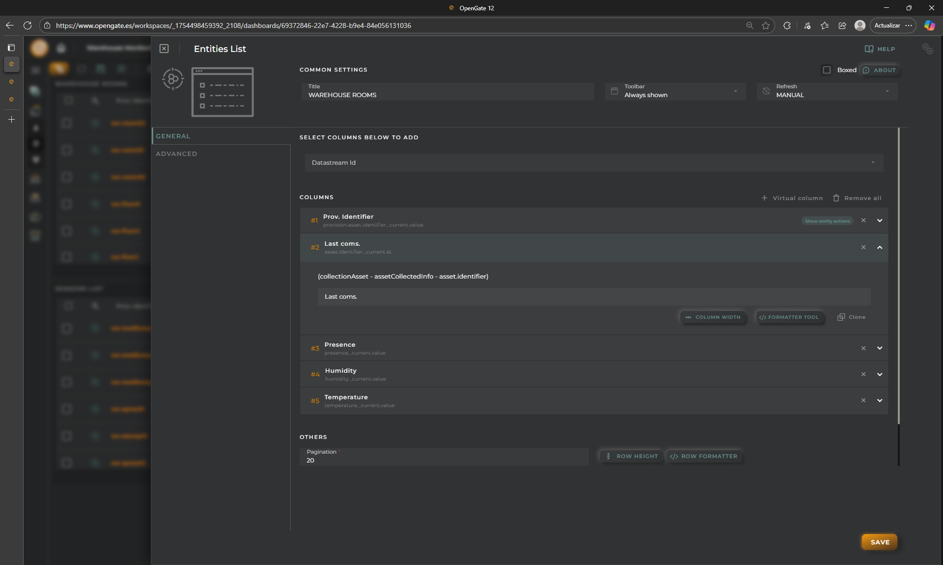 OpenGate Dashboard creation
