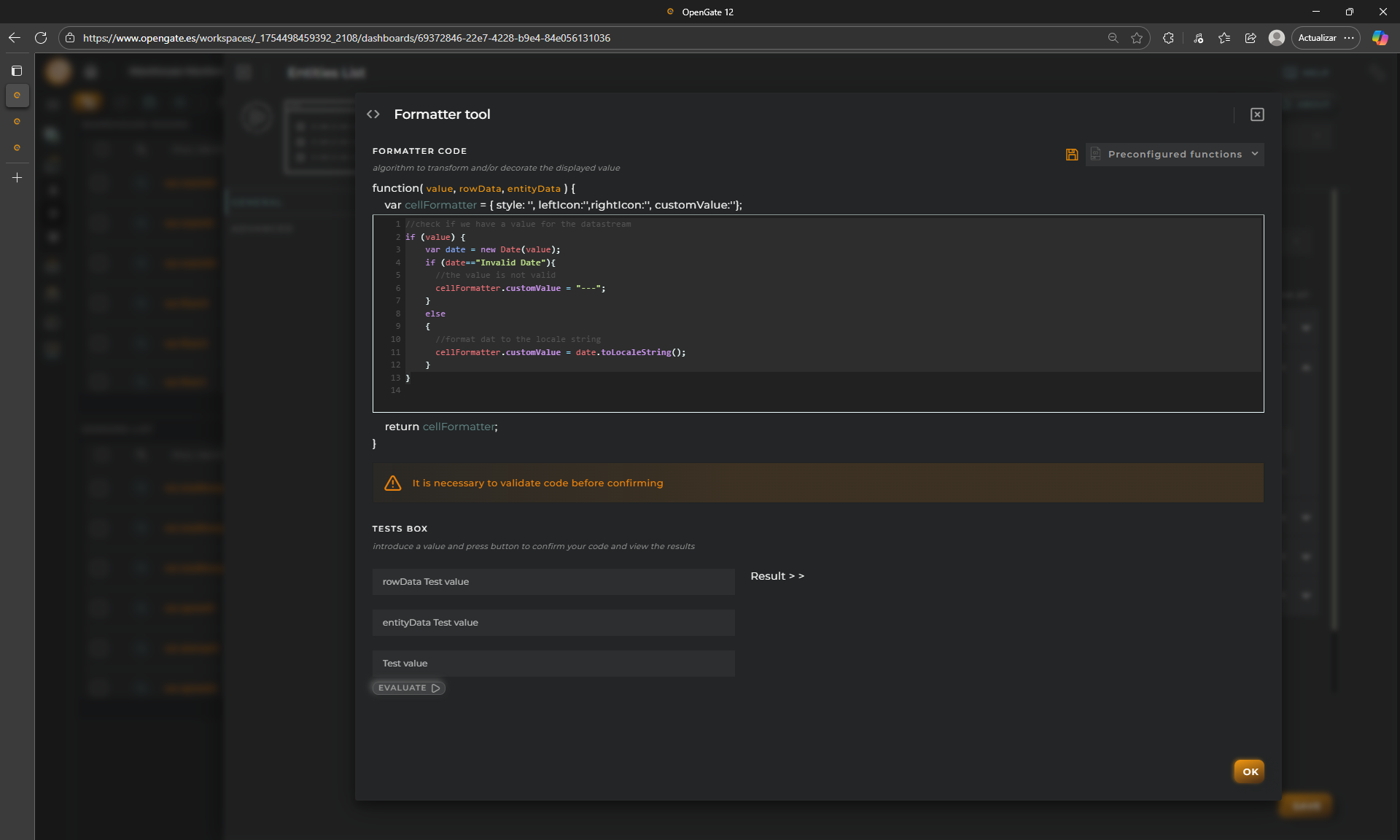 OpenGate Dashboard creation