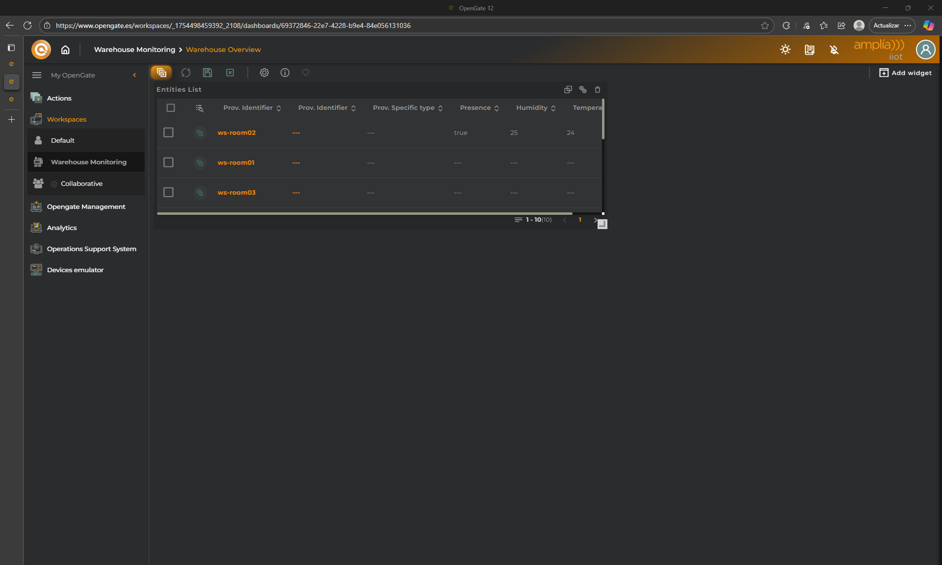 OpenGate Dashboard creation