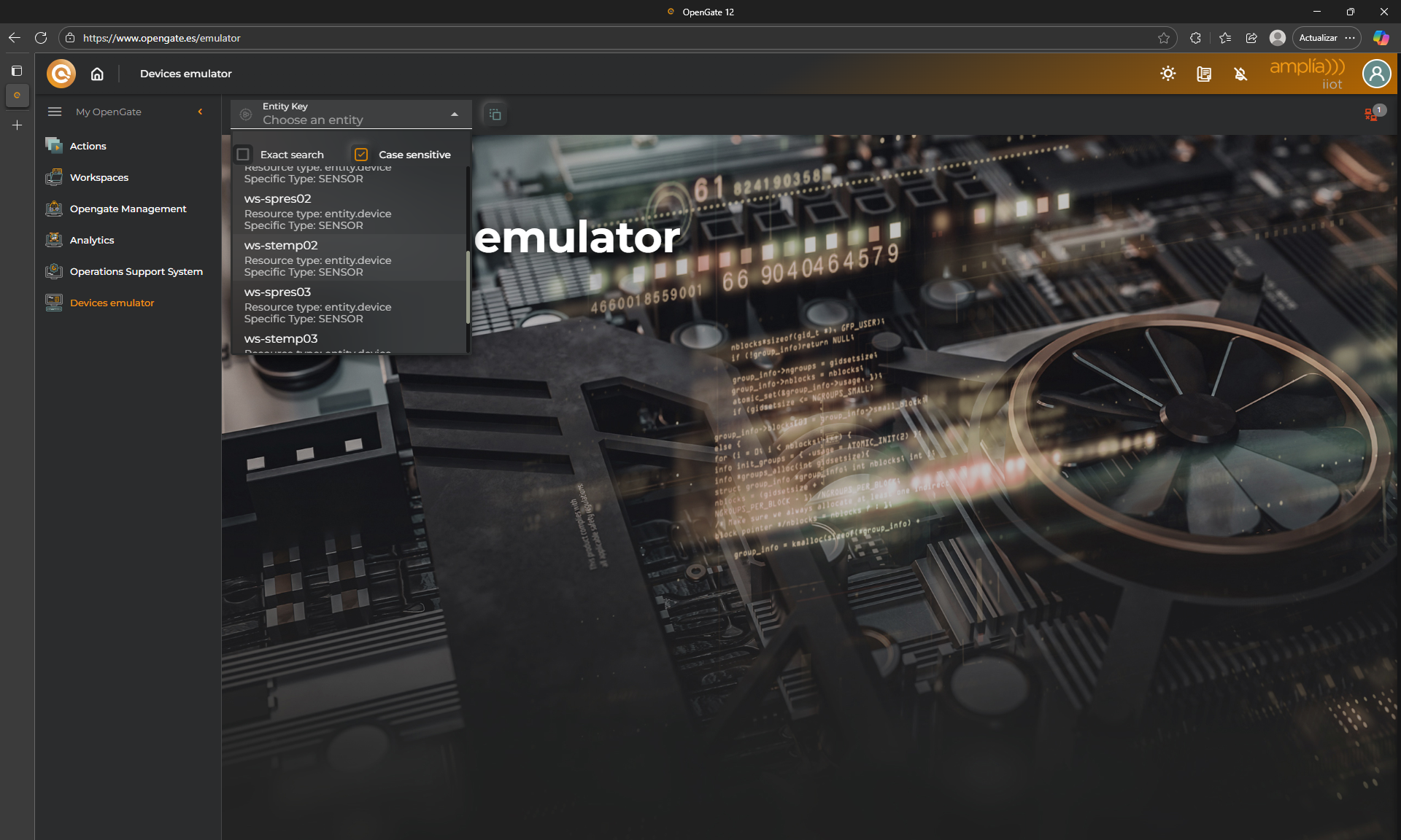 OpenGate Device Emulator page