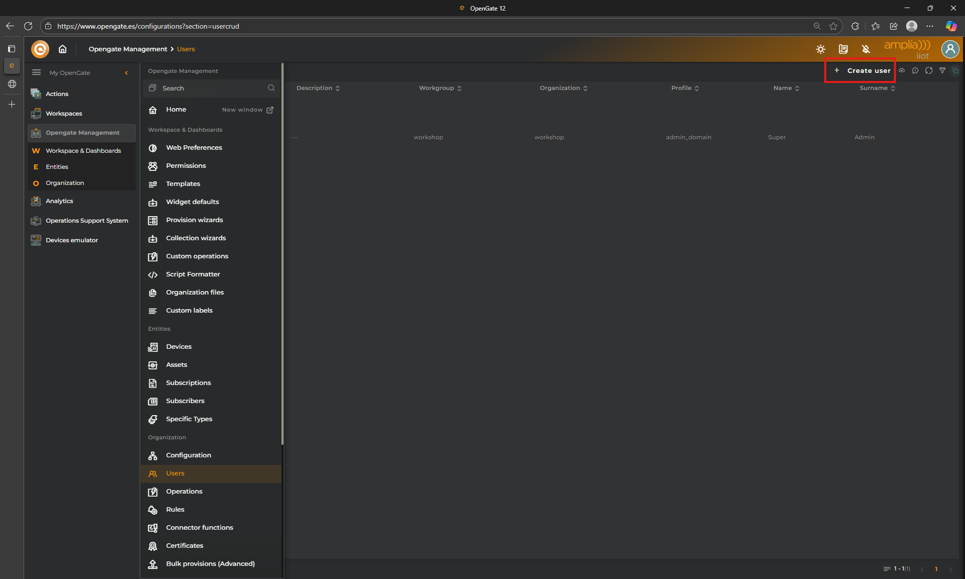 OpenGate user management page