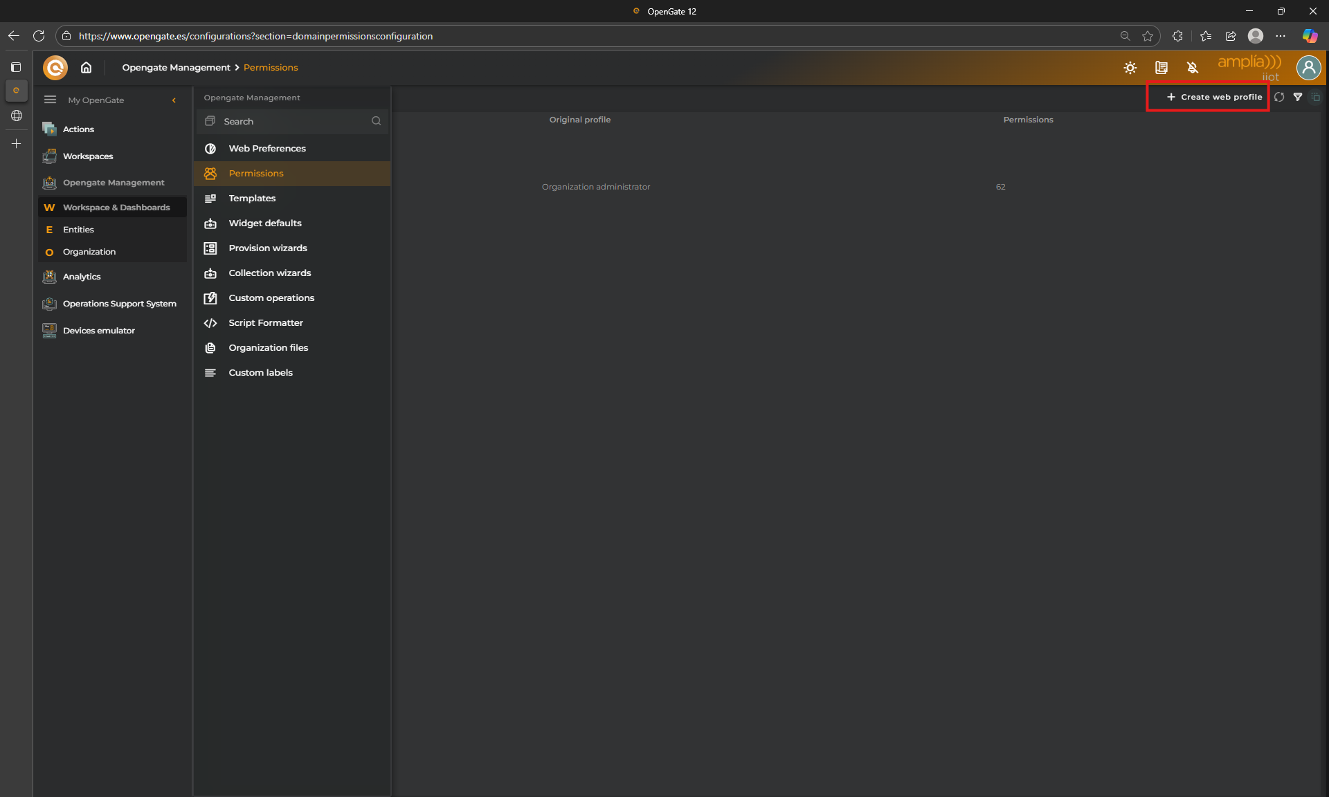 OpenGate role administration page